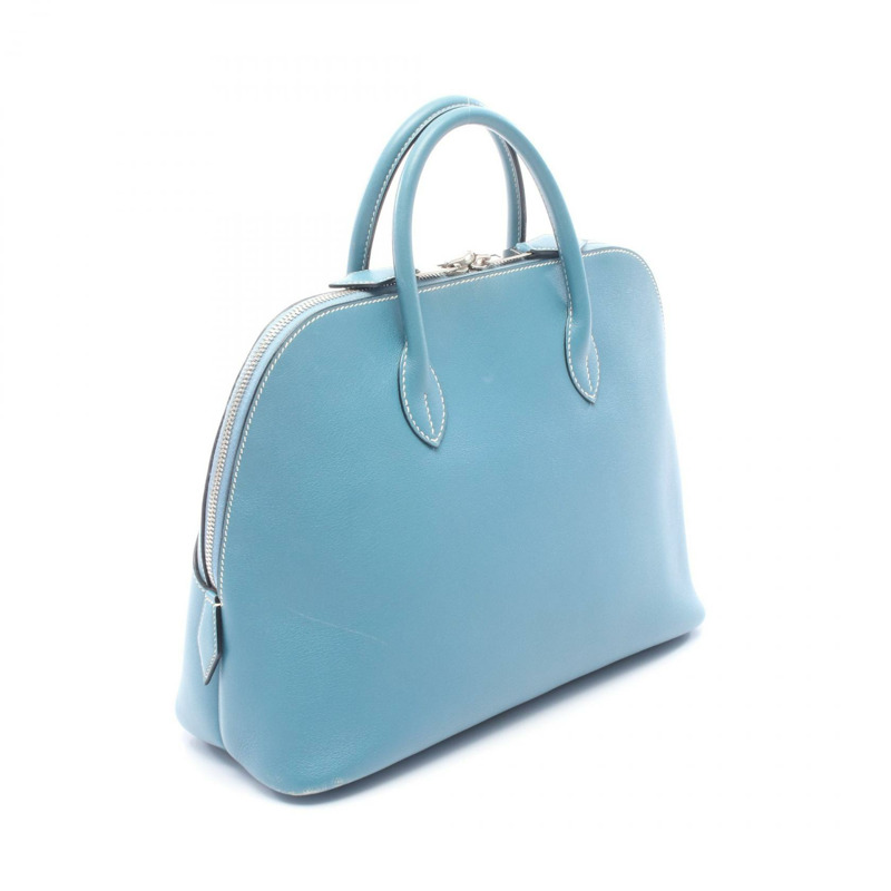 愛馬仕 Bolide 1923 30 肩背包，J Gulliver 皮革，藍色牛仔布，二手，帶五金配件-1