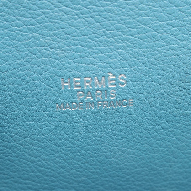 愛馬仕 Bolide 1923 30 肩背包，J Gulliver 皮革，藍色牛仔布，二手，帶五金配件-3