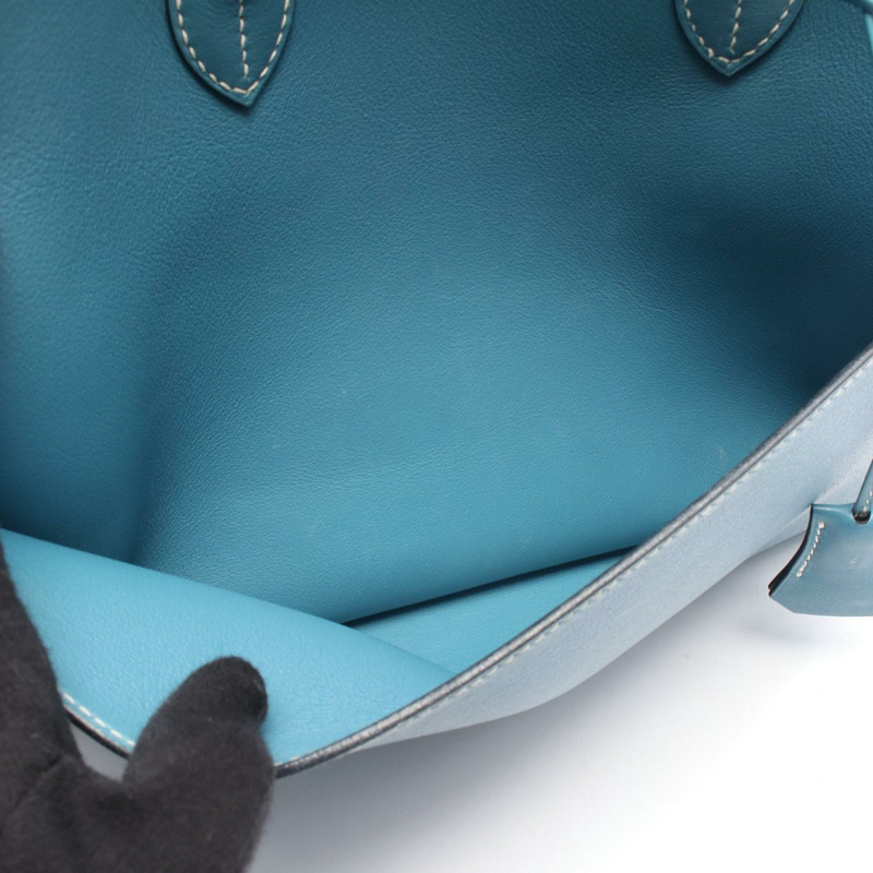 愛馬仕 Bolide 1923 30 肩背包，J Gulliver 皮革，藍色牛仔布，二手，帶五金配件-5