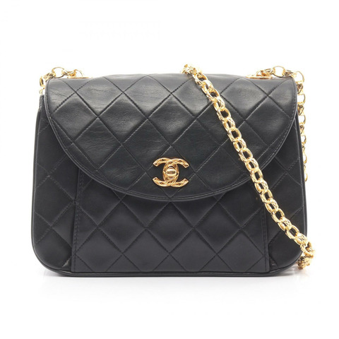 香奈兒 (CHANEL) 絎縫鏈條單肩包，羊皮材質，黑色，二手，女士款，金色五金