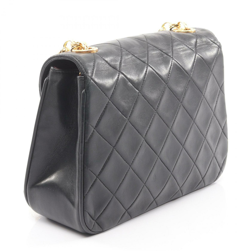 香奈兒 (CHANEL) 絎縫鏈條單肩包，羊皮材質，黑色，二手，女士款，金色五金-1