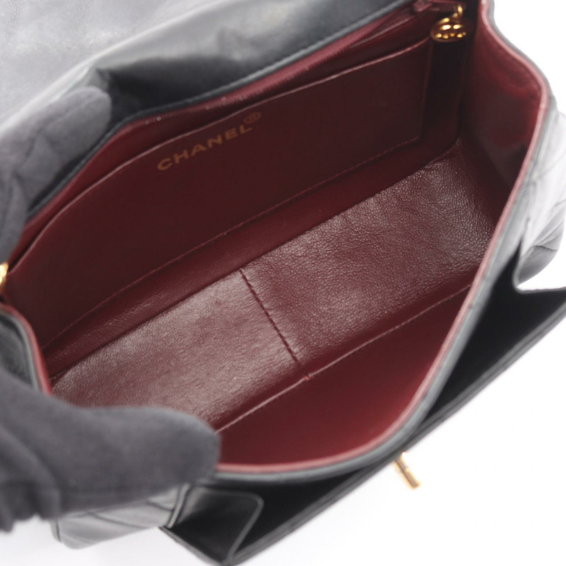 香奈兒 (CHANEL) 絎縫鏈條單肩包，羊皮材質，黑色，二手，女士款，金色五金-2