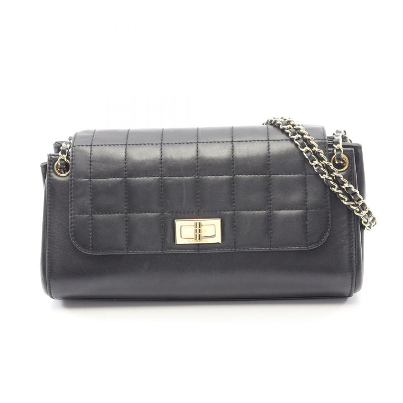 香奈兒 2.55 巧克力棒鏈條單肩包,羊皮材質,黑色,二手,金色五金-0