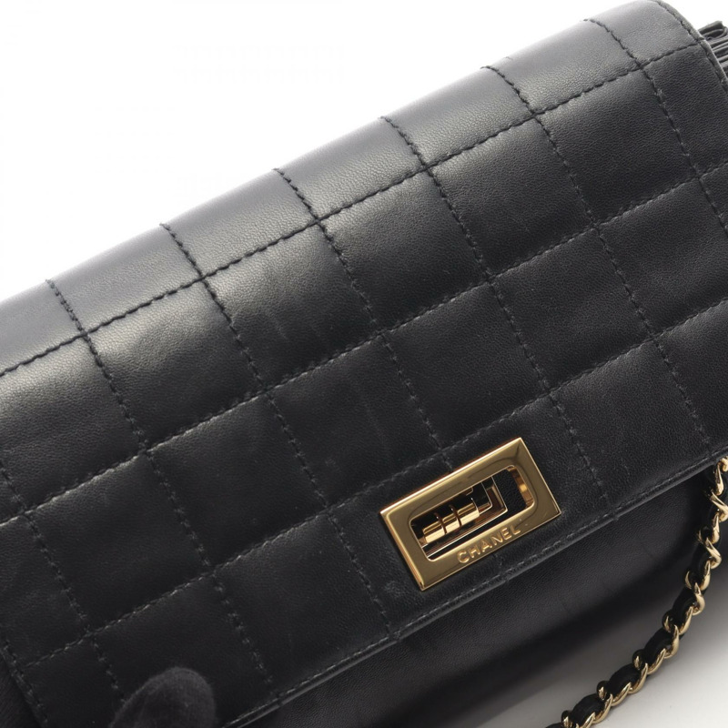 香奈兒 2.55 巧克力棒鏈條單肩包,羊皮材質,黑色,二手,金色五金-11
