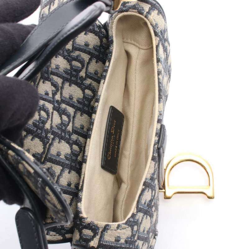 Christian Dior SADDLE Oblique 手提包，帆布皮革，海軍藍/米色，二手女款-2
