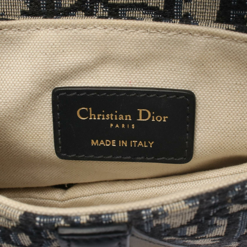 Christian Dior SADDLE Oblique 手提包，帆布皮革，海軍藍/米色，二手女款-3
