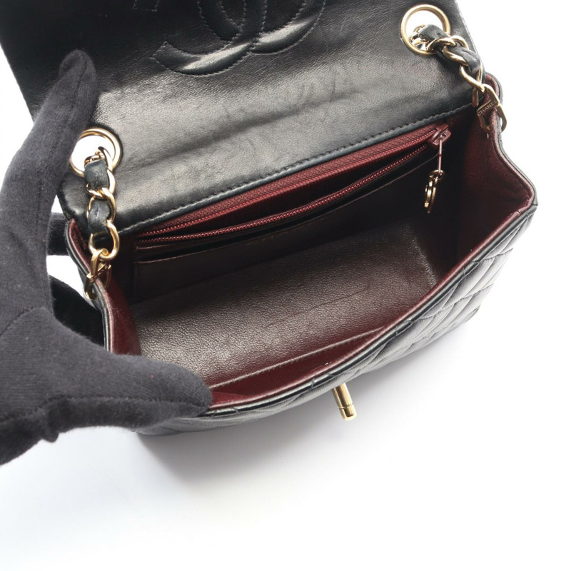 香奈兒 (CHANEL) 迷你絎縫鏈條斜背包 A01115 黑色羊皮二手 CC-2