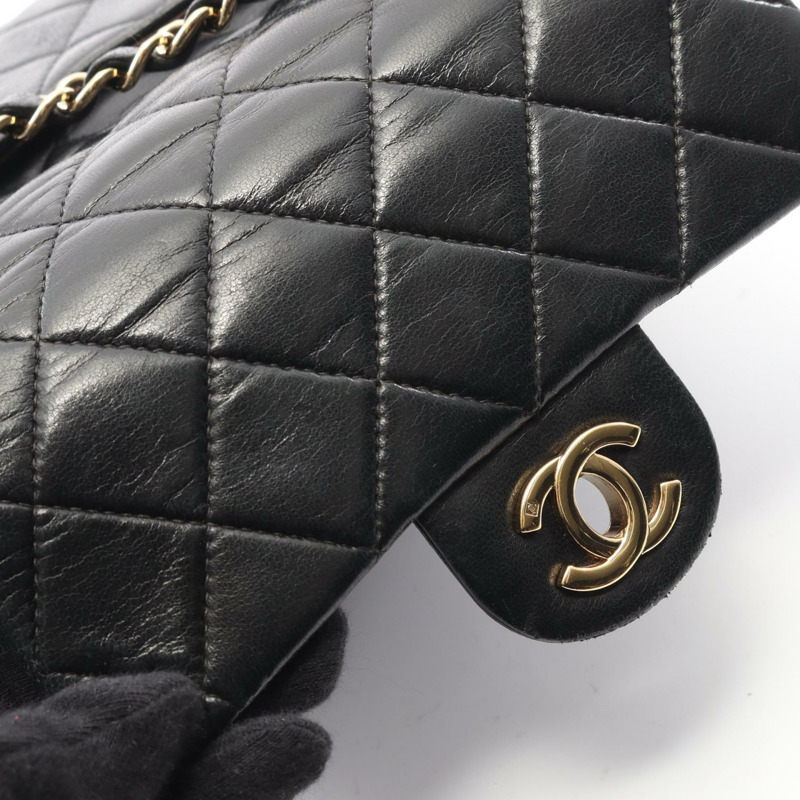 香奈兒 (CHANEL) 迷你絎縫鏈條斜背包 A01115 黑色羊皮二手 CC-12