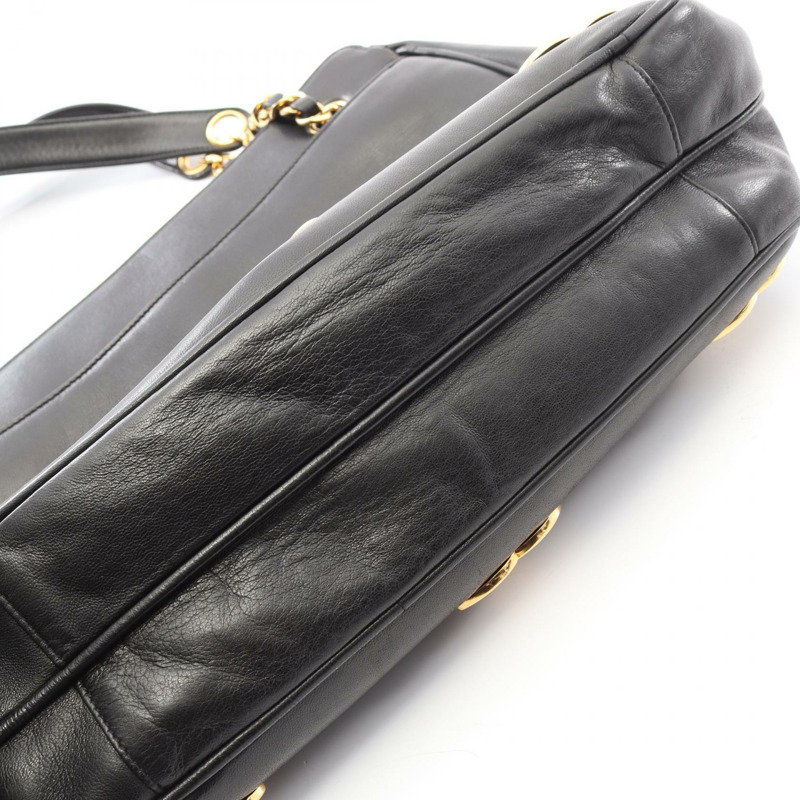 香奈兒三重 COCO 標誌鏈條單背包，羊皮材質，黑色，金色五金，二手女款-7