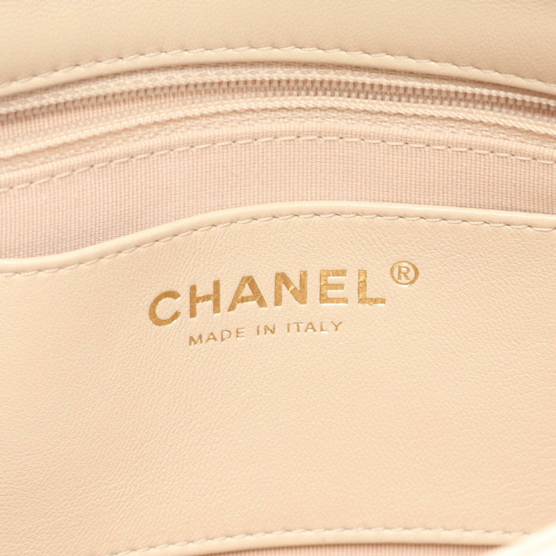 香奈兒 (CHANEL) 絎縫小號翻蓋鏈肩背包 AS3214 羊皮 米色 金色五金 二手-3