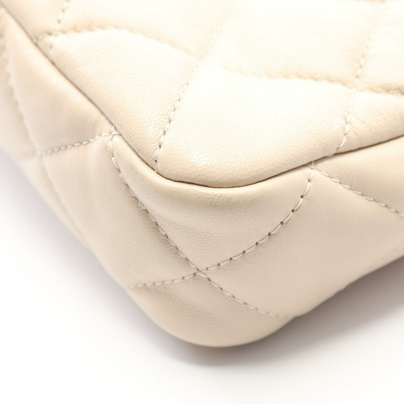 香奈兒 (CHANEL) 絎縫小號翻蓋鏈肩背包 AS3214 羊皮 米色 金色五金 二手-5