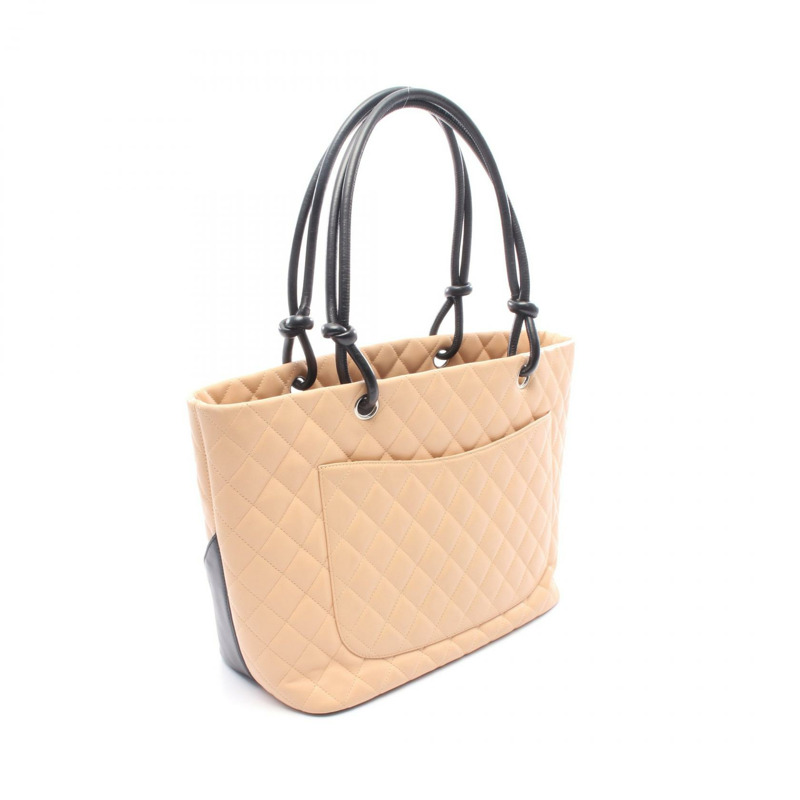 香奈兒 Cambon 系列大托特包 A25169 皮革 米色 黑色 SHW 二手 女士 CC-1