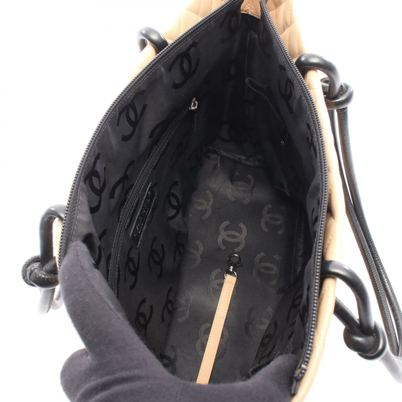 香奈兒 Cambon 系列大托特包 A25169 皮革 米色 黑色 SHW 二手 女士 CC-2