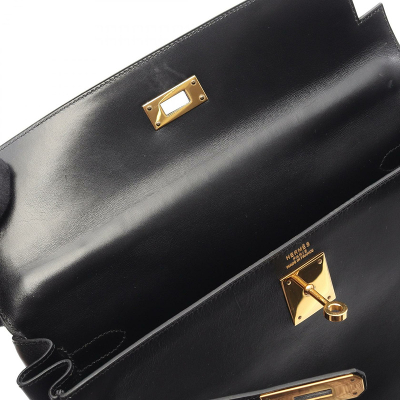 愛馬仕 Kelly 32 單肩手提包 Box 小牛皮 黑色 GHW 二手 Y-6