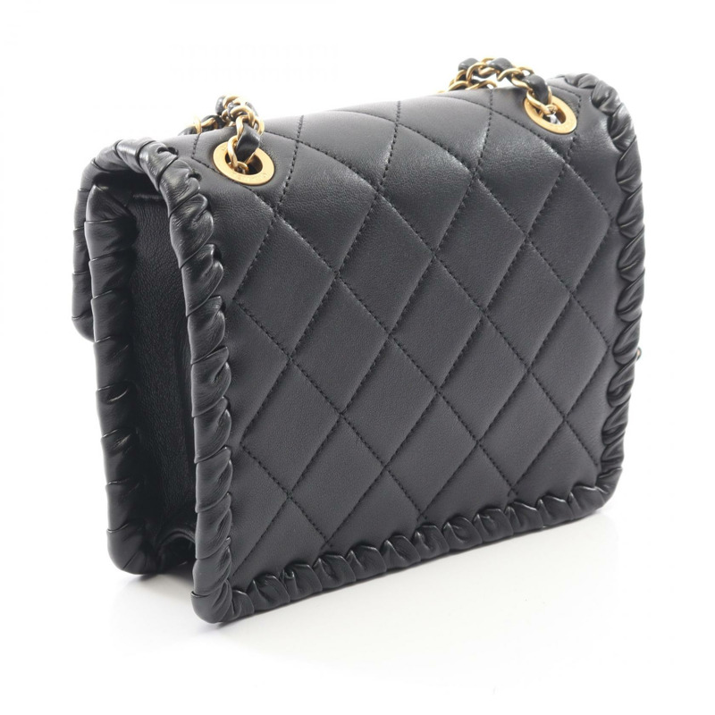 香奈兒 (CHANEL) 絎縫鏈條單背包 AS2496 羊皮黑色金色五金二手女士 CC-1