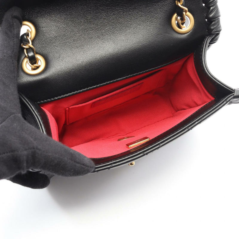 香奈兒 (CHANEL) 絎縫鏈條單背包 AS2496 羊皮黑色金色五金二手女士 CC-2