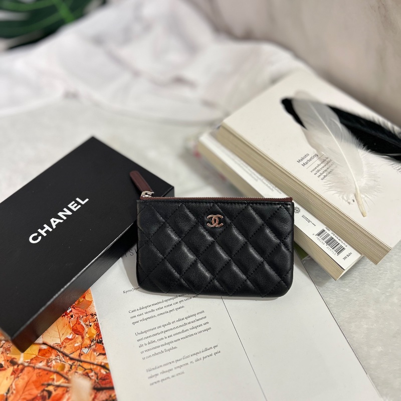 Chanel 經典 O 魚子醬皮革零錢包 17開-0