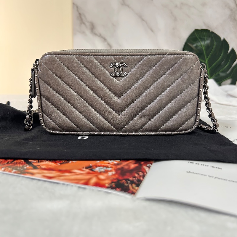 Chanel 雙拉鏈 手拿包斜背包 2018年-8