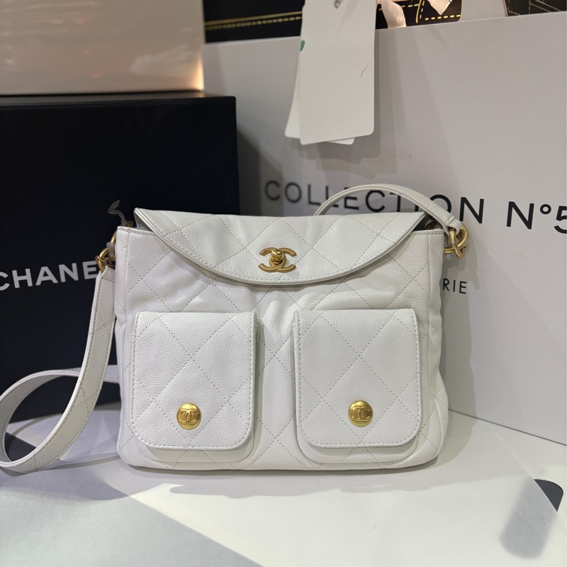 2025 Chanel 香奈兒 羊皮HOBO 雙口袋 郵差包-0