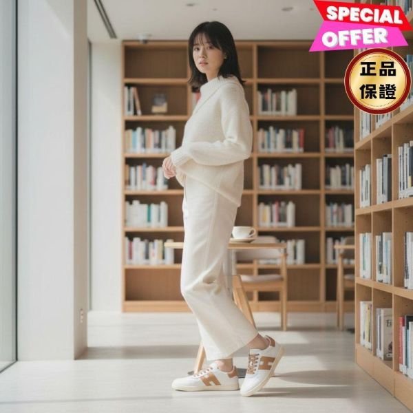 🌺2026春夏新品好價🌺Hogan 女款 Cool 納帕皮革小牛皮拼接運動鞋 焦糖色白色/底高3.2公分 IT35/36/36.5/37/37.5/38/38.5/39/40-0