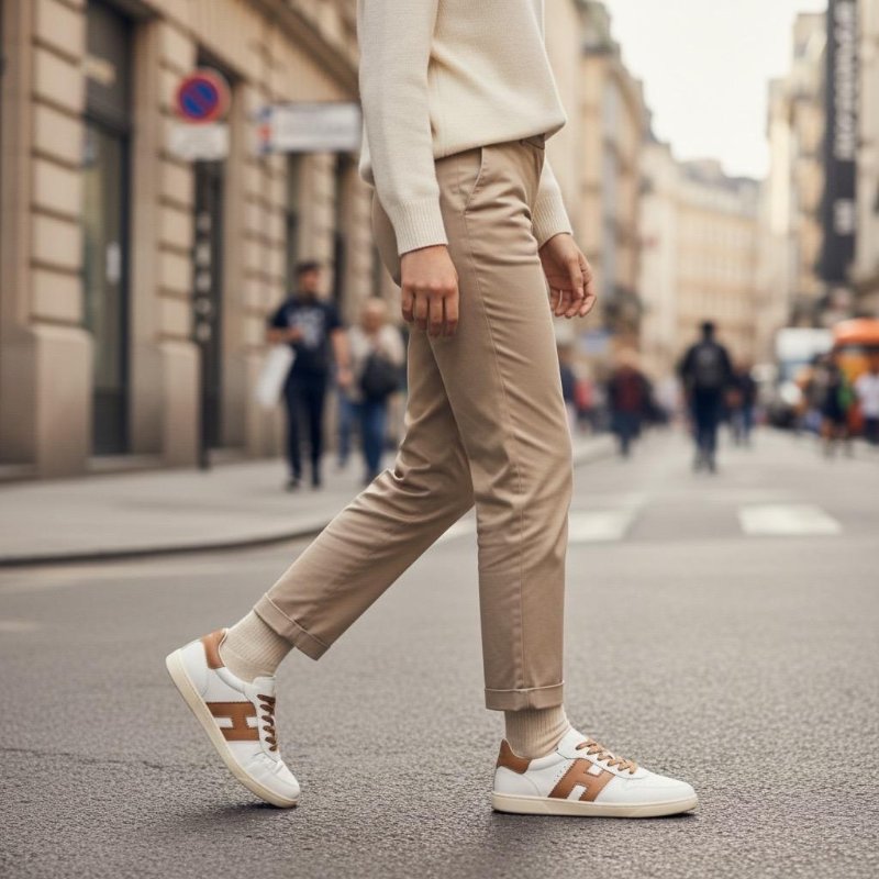 🌺2026春夏新品好價🌺Hogan 女款 Cool 納帕皮革小牛皮拼接運動鞋 焦糖色白色/底高3.2公分 IT35/36/36.5/37/37.5/38/38.5/39/40-2