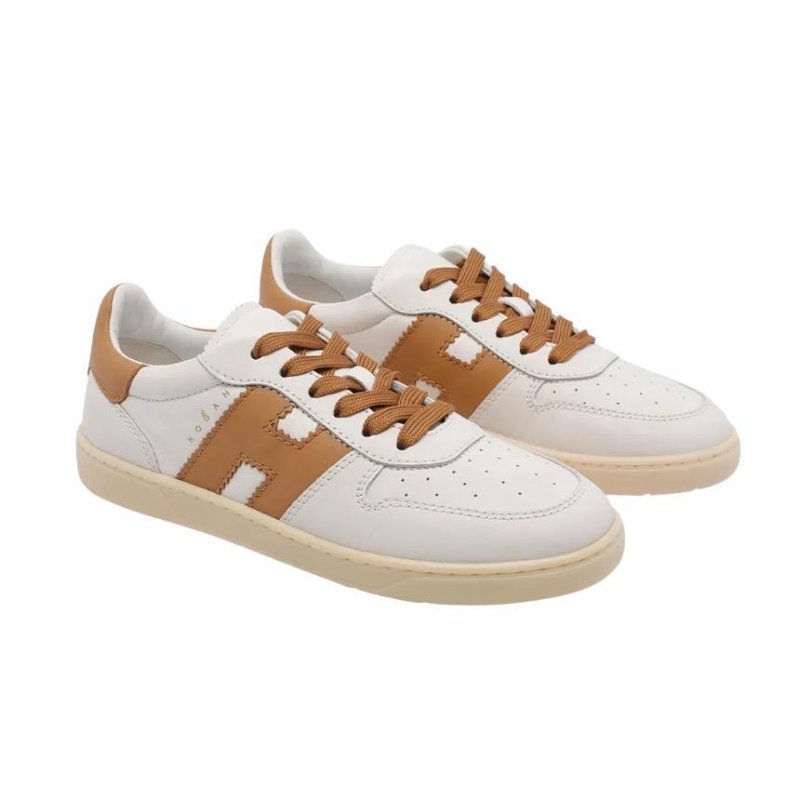 🌺2026春夏新品好價🌺Hogan 女款 Cool 納帕皮革小牛皮拼接運動鞋 焦糖色白色/底高3.2公分 IT35/36/36.5/37/37.5/38/38.5/39/40-4