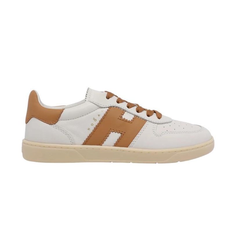 🌺2026春夏新品好價🌺Hogan 女款 Cool 納帕皮革小牛皮拼接運動鞋 焦糖色白色/底高3.2公分 IT35/36/36.5/37/37.5/38/38.5/39/40-6