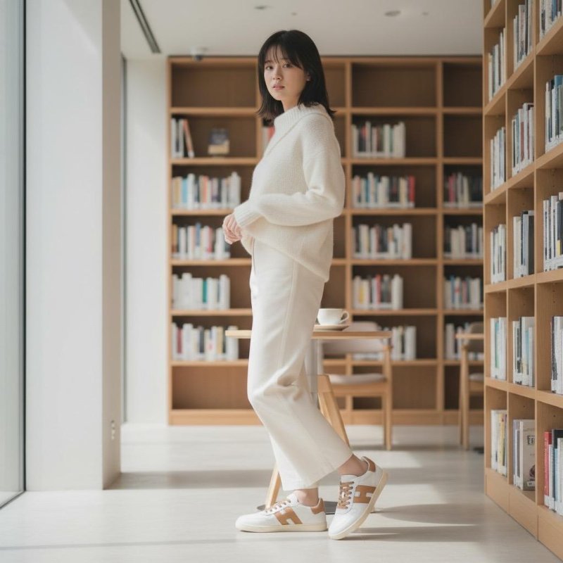 🌺2026春夏新品好價🌺Hogan 女款 Cool 納帕皮革小牛皮拼接運動鞋 焦糖色白色/底高3.2公分 IT35/36/36.5/37/37.5/38/38.5/39/40-7