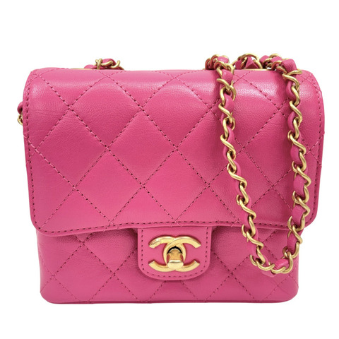 粉紅色 菱格紋 皮革 鍊帶 肩背包【CHANEL 香奈兒】