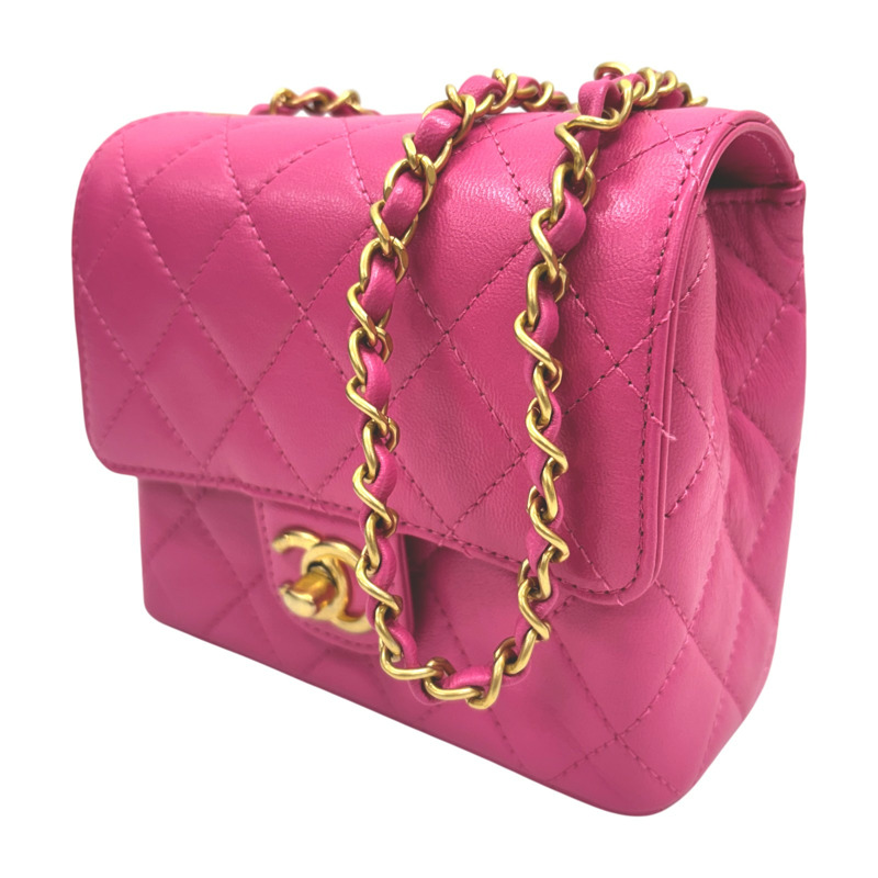粉紅色 菱格紋 皮革 鍊帶 肩背包【CHANEL 香奈兒】-1