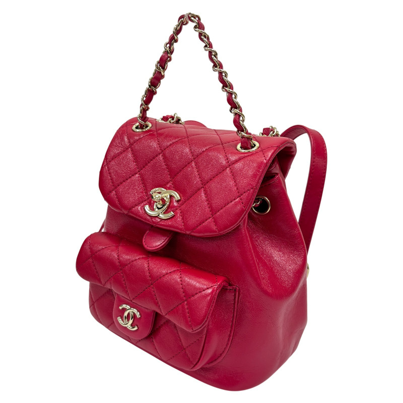 紅色 菱格紋 牛皮 DUMA 後背包【CHANEL 香奈兒】 AS2908-1