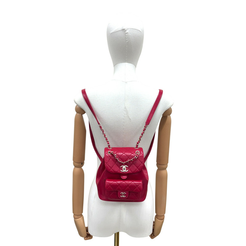 紅色 菱格紋 牛皮 DUMA 後背包【CHANEL 香奈兒】 AS2908-7