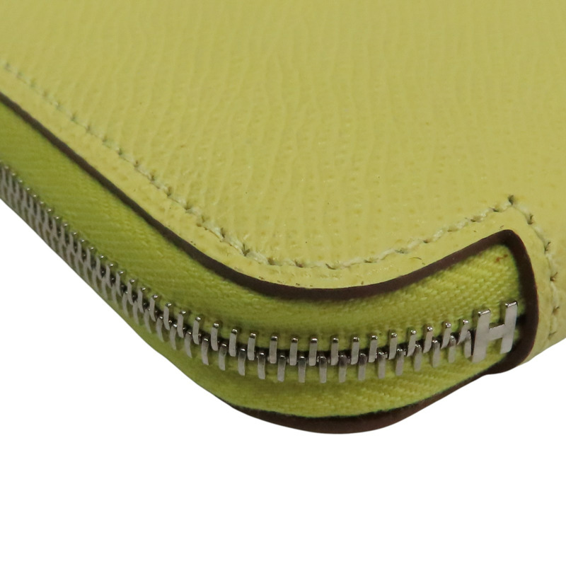 檸檬酒黃 Epsom牛皮 Silk′In Classique 拉鍊長夾 X刻 銀扣【HERMES 愛馬仕】 H085859CK-9