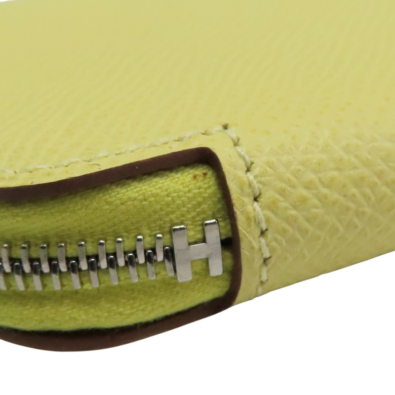 檸檬酒黃 Epsom牛皮 Silk′In Classique 拉鍊長夾 X刻 銀扣【HERMES 愛馬仕】 H085859CK-12