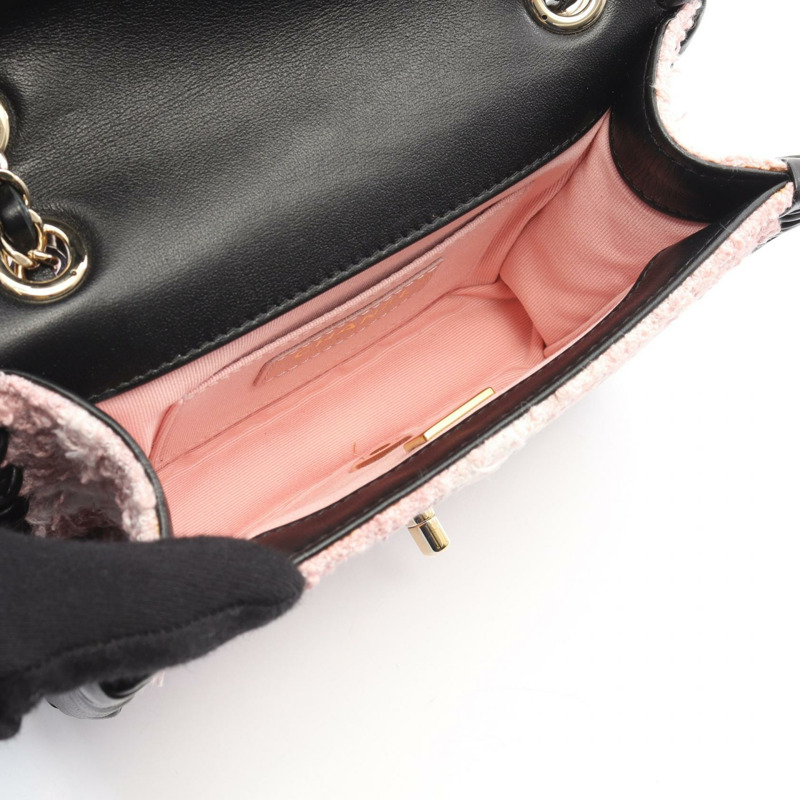 香奈兒鏈條肩背包,羊皮材質,粉紅色/黑色,二手,金色五金,CC-2