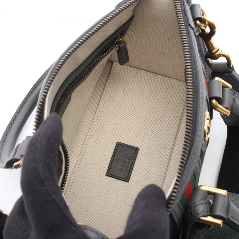 GUCCI Ophidia GG帆布單肩手提包 715771 帆布皮革黑色灰色二手-2