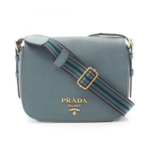 PRADA Saffiano皮革肩斜背包 綠色 二手 女士