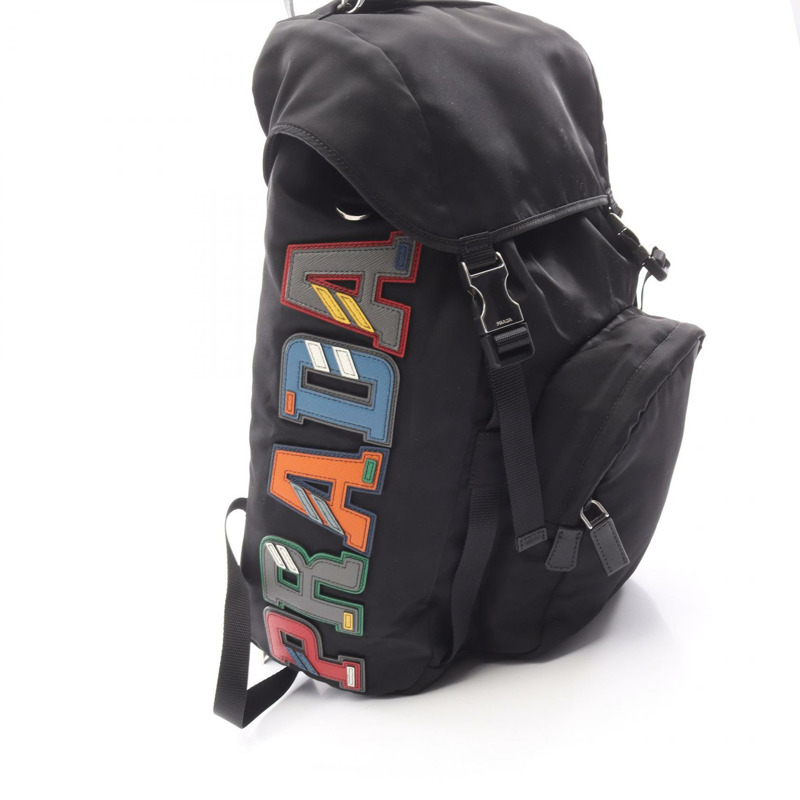 PRADA TESSUTO CHARACT 雙肩包 2VZ135 尼龍 Saffiano 皮革 黑色 二手-4