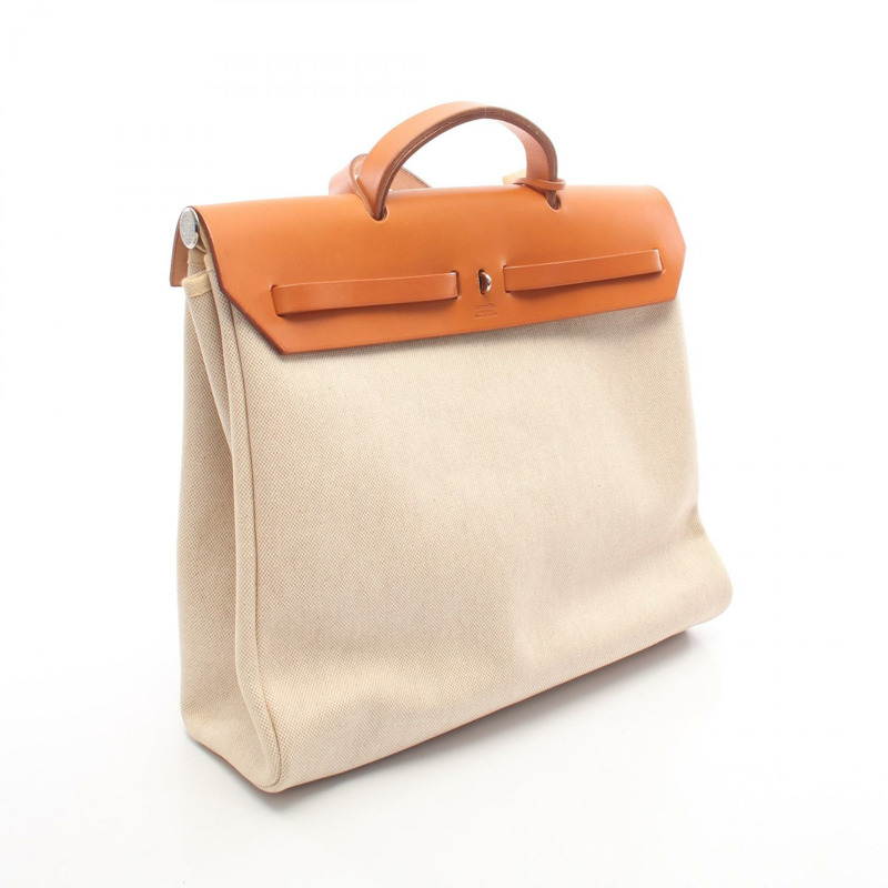 愛馬仕 Herbag MM 手提包 B 029666CK Toile H 帆布 Vache Hunter 皮革 SHW 二手-1