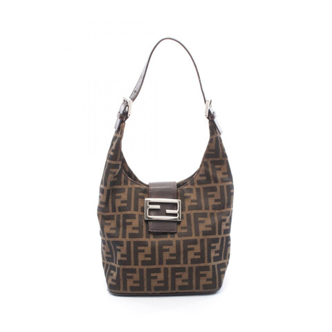FENDI Zucca 單肩手提包 26686 帆布皮革棕色 二手 女士