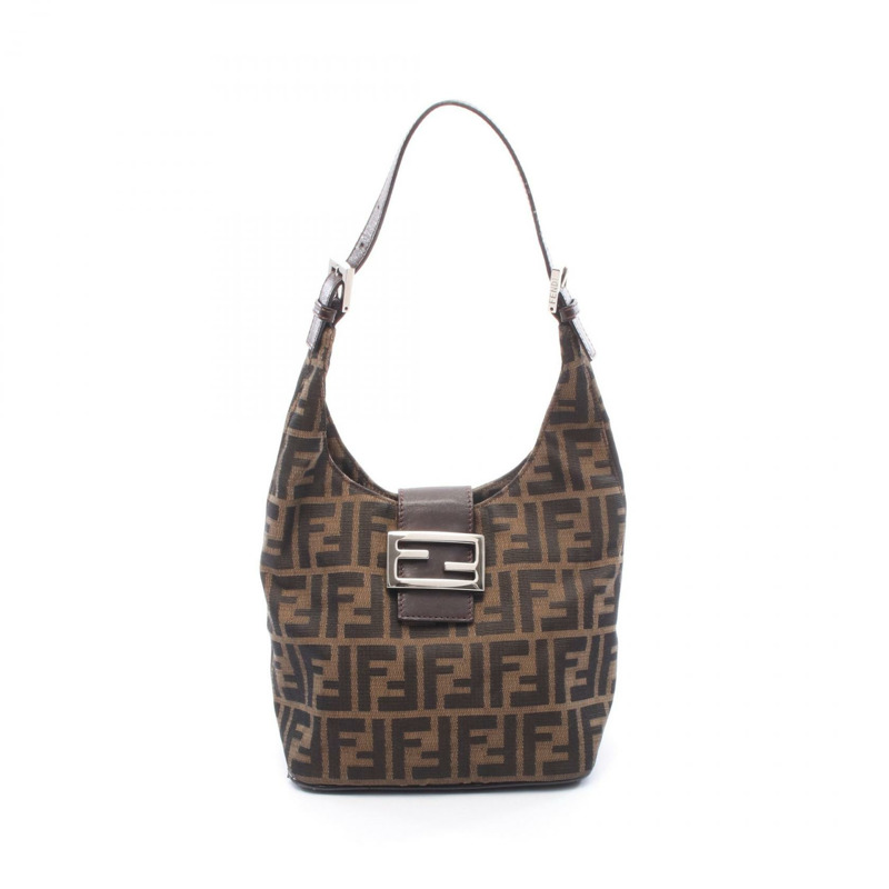 FENDI Zucca 單肩手提包 26686 帆布皮革棕色 二手 女士-0