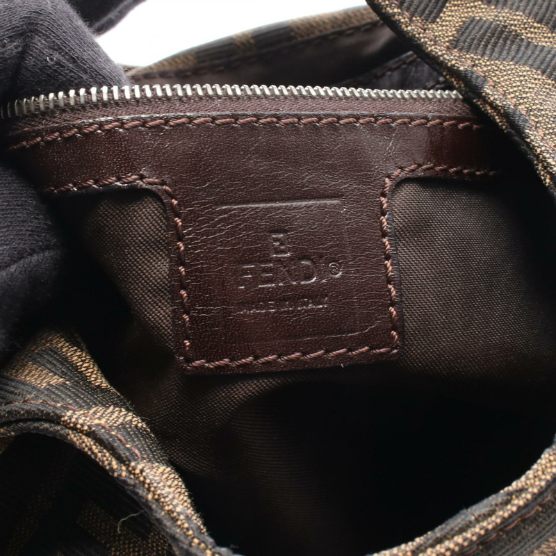 FENDI Zucca 單肩手提包 26686 帆布皮革棕色 二手 女士-3