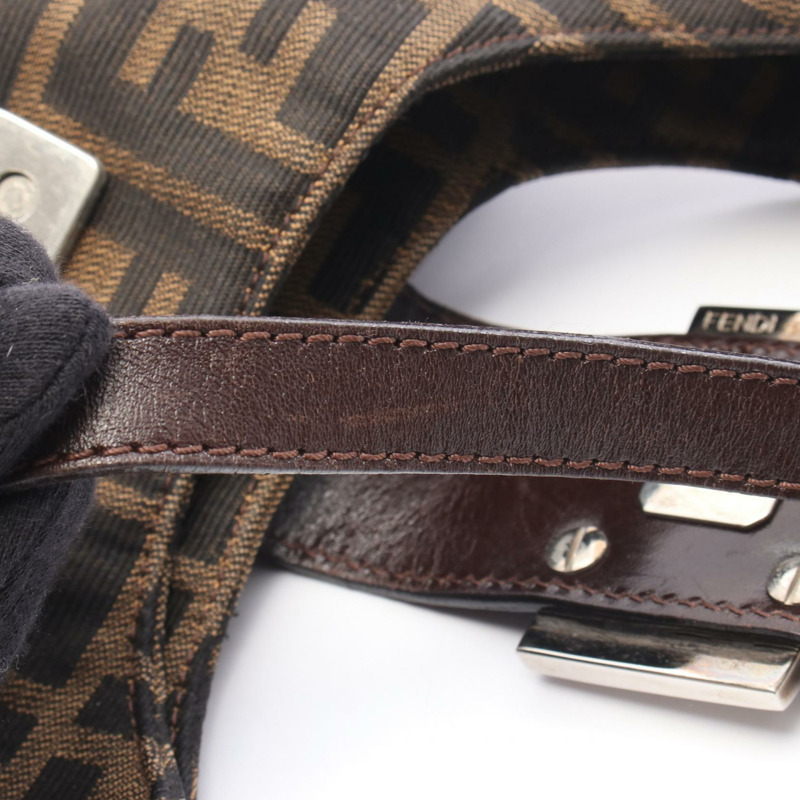 FENDI Zucca 單肩手提包 26686 帆布皮革棕色 二手 女士-7