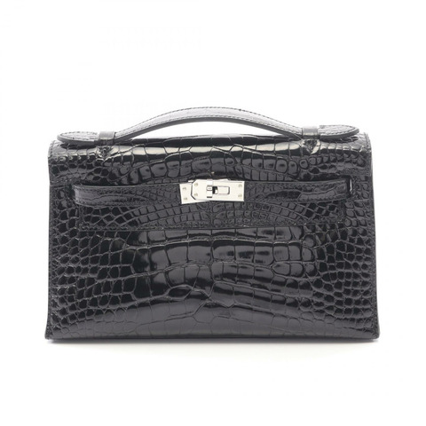 愛馬仕 Pochette Kelly 迷你手提包，鱷魚皮，黑色，二手女款