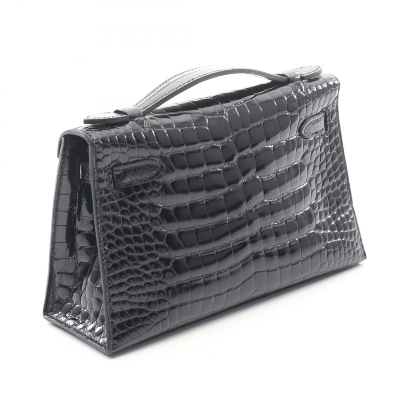 愛馬仕 Pochette Kelly 迷你手提包,鱷魚皮,黑色,二手女款-1