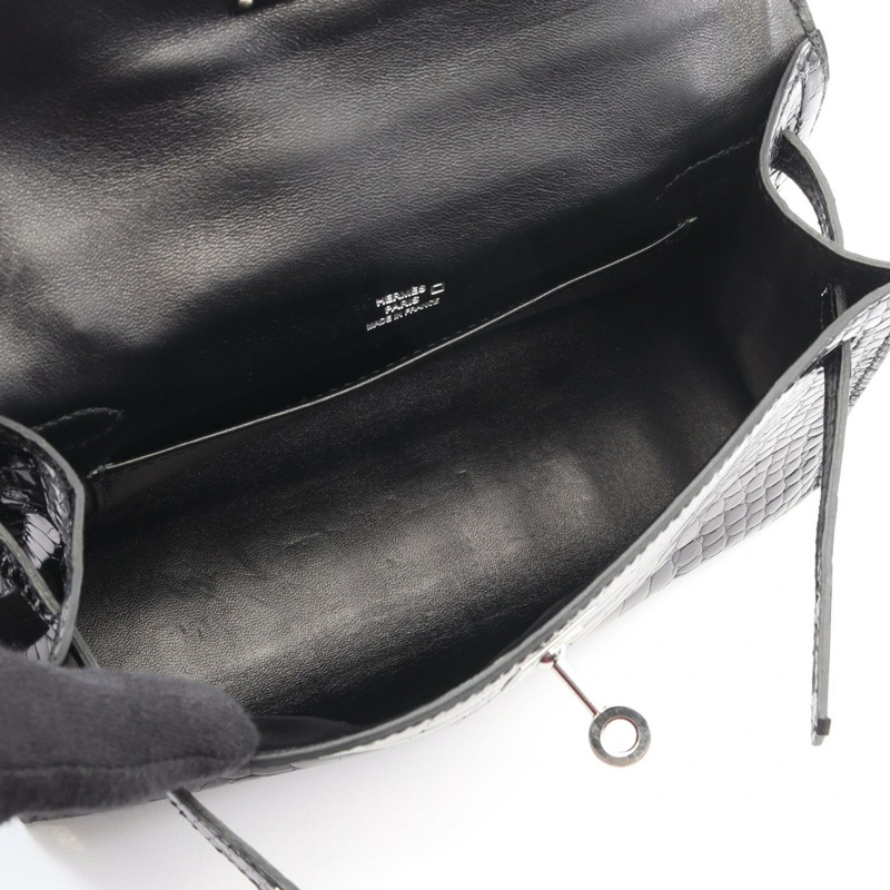 愛馬仕 Pochette Kelly 迷你手提包,鱷魚皮,黑色,二手女款-2