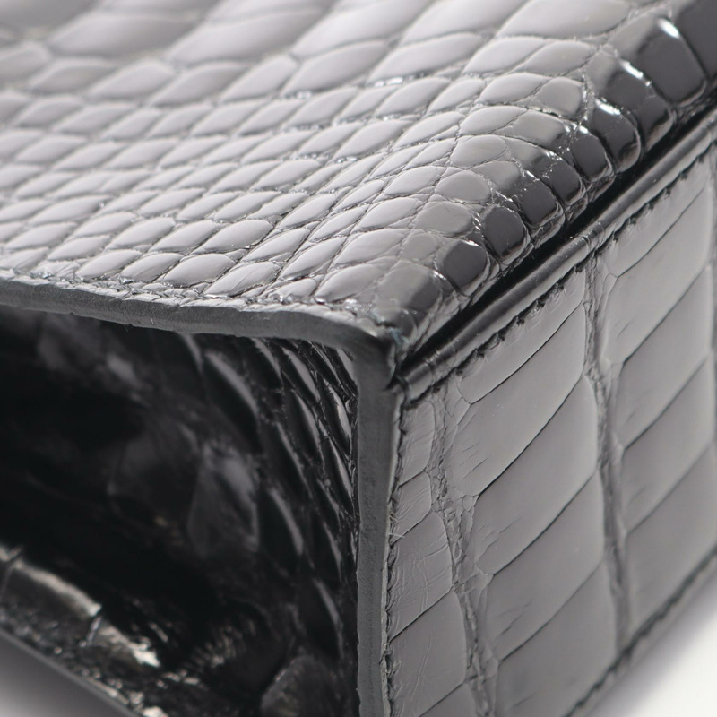 愛馬仕 Pochette Kelly 迷你手提包,鱷魚皮,黑色,二手女款-7