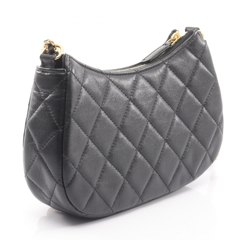 香奈兒 (CHANEL) 絎縫鏈條肩背包 小號單肩包 黑色皮革 二手 金色五金-1