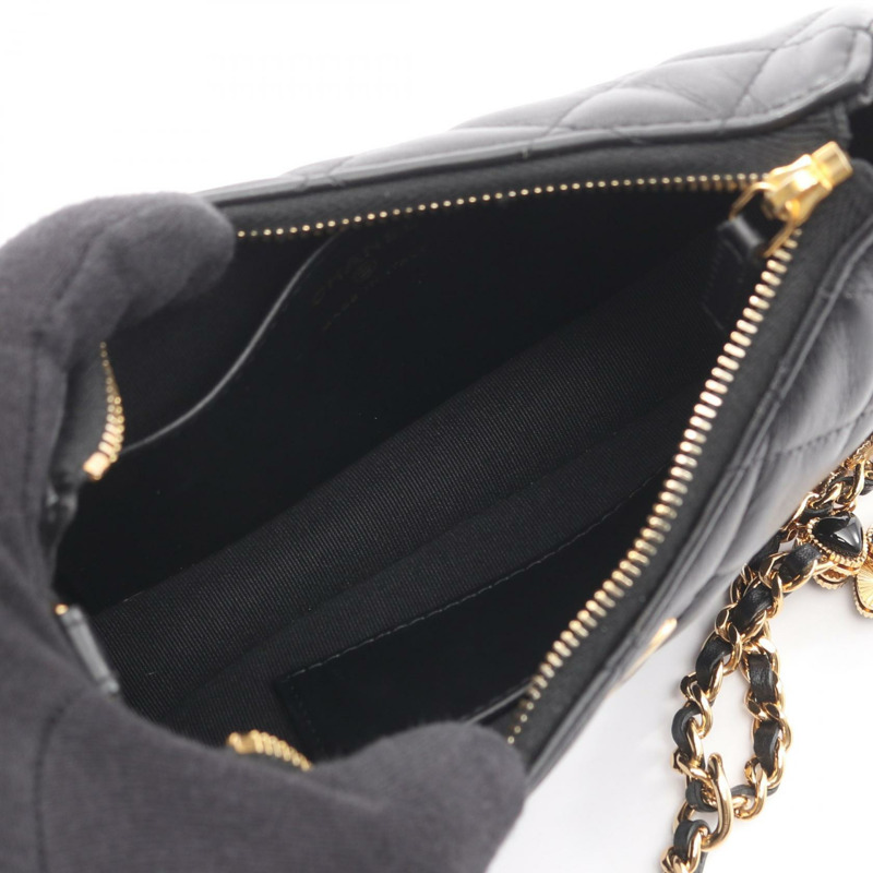 香奈兒 (CHANEL) 絎縫鏈條肩背包 小號單肩包 黑色皮革 二手 金色五金-2