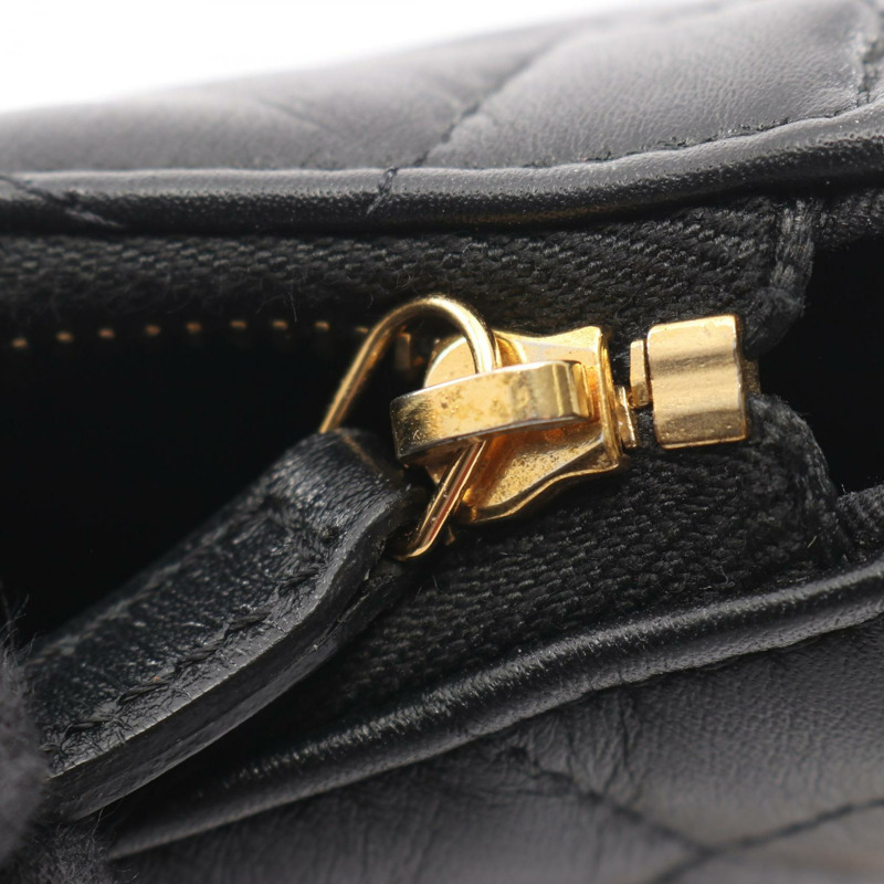 香奈兒 (CHANEL) 絎縫鏈條肩背包 小號單肩包 黑色皮革 二手 金色五金-6